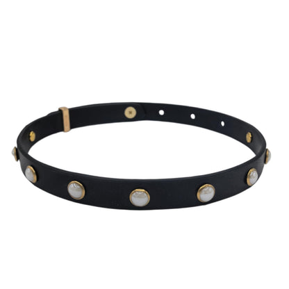 HOUGXD Black Leather Choker Necklace for Women, Goth Punk PU Leather Collar Choker, Adjustable 12-16.5 Inches Emo Alt Accessories Gothic Jewelry (Black chain gray beads)