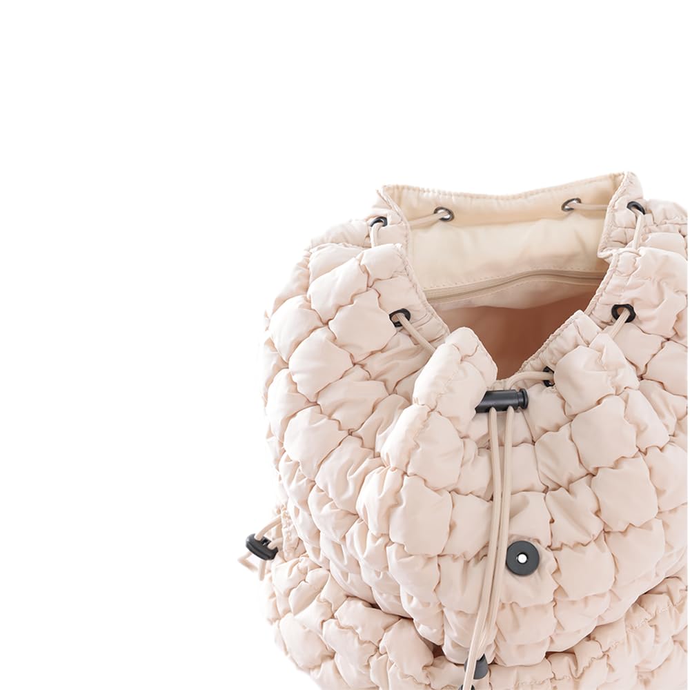 VAKAER Puffer Backpack for Women Lightweight Quilted Hiker Pack Drawstring Padding Backpacks for Travel Gym (Beige)
