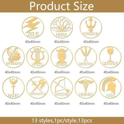 OLYCRAFT 13pcs 1.6x1.6 Inch Greek Gods Symbol Stickers - Gold Metal Stickers for Scrapbooks, DIY Resin Crafts, Phone & Water Bottle Decor