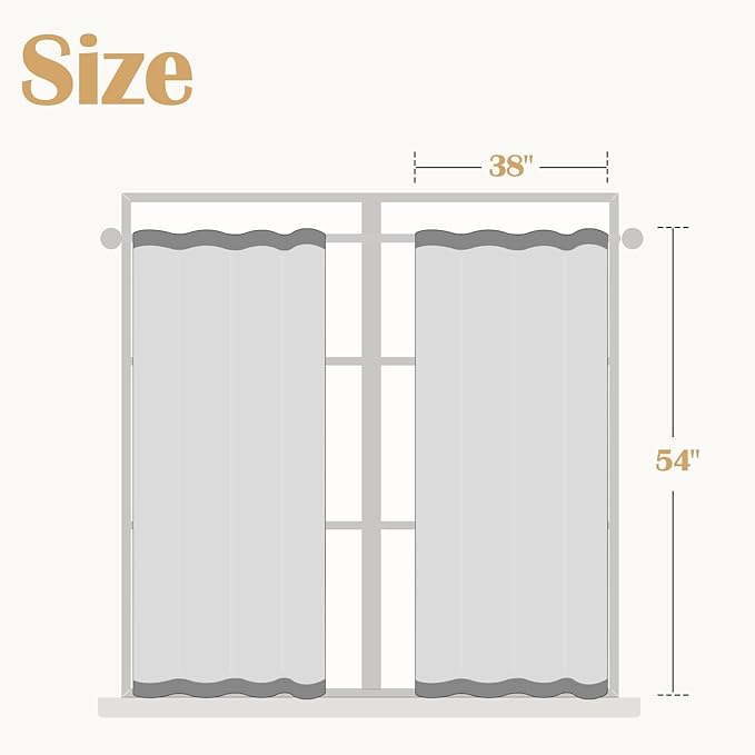 jinchan Striped Linen Kitchen Curtains 54 Inches Short Curtains Farmhouse Modern Cafe Style Window Treatments Airy Light Filtering Rod Pocket for Living Room Bathroom 2 Panels Taupe Grey