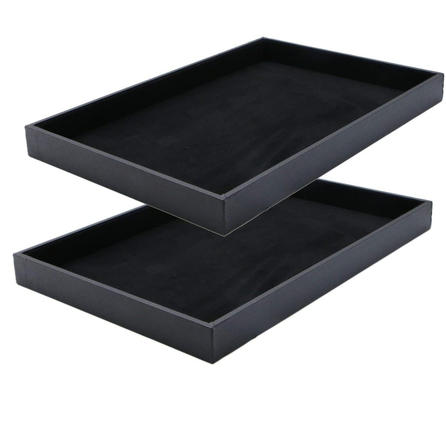 SCIKHEFT Black Velvet Stackable Jewelry Display Tray Storage Organizing Trays Empty Plate (13.78" L x 9.45" W x 1.18" H in) (2)