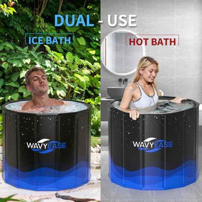 WAVYEASE Portable Bath Tub for Adults -(31.5"L x 26"H) Foldable Cold Plunge Tub for Recovery - Collapsible Soaking Bath Tub for Shower Stall Home SPA - Outdoor Ice Bathtub for Athletes (Black)