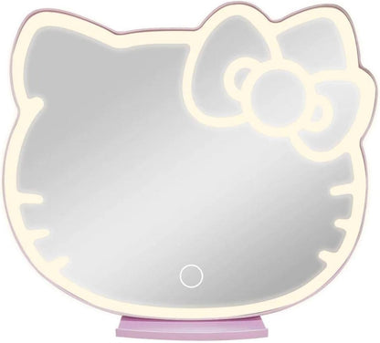 Impressions Vanity Supercute Hello Kitty Tabletop Desk Mirror with Lights and Touch Sensor Switch, Adjustable Tri Tone LED Lighted Makeup Mirror with Hidden Extendable Tray and Phone Holder