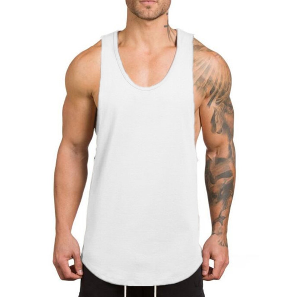 ZUEVI Men's 3 Pack Workout Tank Tops Cut Open Sides Bodybuilding Vest Gym Fitness Stringer T-Shirts(Black&Black&White-M)
