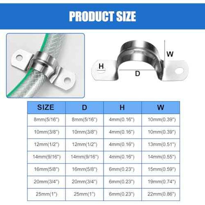 90 Pcs Two Hole Strap U Clamp,Pipe Strap U Bracket Clamp, Stainless Steel Rigid Pipe Strap U Bracket Tube Strap Clamp Kit for Pipe Tube Fixing Mounting - 5/16" 3/8" 9/16" 1/2" 5/8" 3/4" 1"