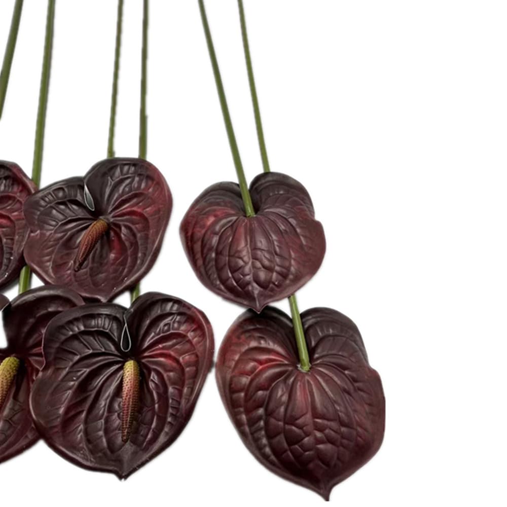 forestmistry 8pcs Burgundy Anthurium Artificial Flowers Lifelike Fake Flowers 5.5" Head for Table Centerpieces Bridal Wedding Festival Christmas Hotel Home Floral Decor (Burgundy)