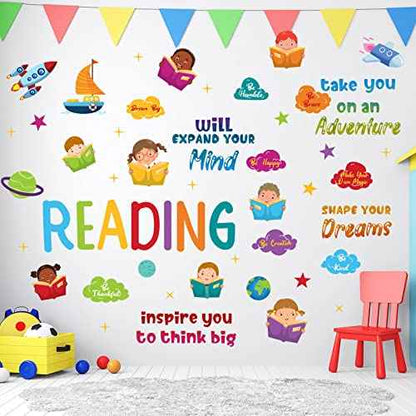 Leinuosen Kids Wall Decals Classroom Colorful Inspirational Decals Daycare Playroom Wall Decor Motivational Positive Saying Sticker(Reading)