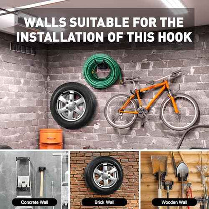 SMART JERRY - 4 Pack Heavy Duty Garage Hooks, Wall Mounted Tool Hangers for Ladders, Bicycles, Car Tires, Garden Tools, Chairs, Garage Storage Organization, 60 LB Max Load Each Hook