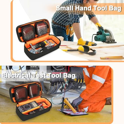 Heavy Duty Small Tool Bag Storage with 2 Zipper Pouches, Multi-functional Tactical Molle Tool Organizer Case with Locking Carabiner for Camping, Road Trip, Electricians, EDC, Multimeter Case