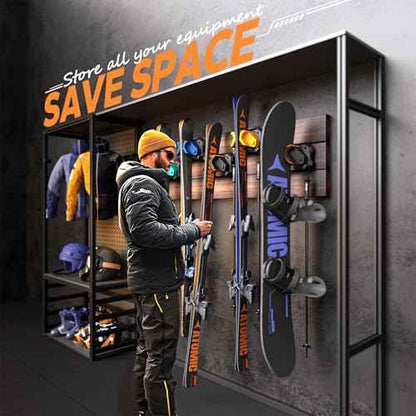 Ski & Snowboard Wall Rack for Garage Wall Fits Any Ski/board, Ski Wall Mount Holders Damage-Free Storage Rack, Garage Organization Space-Saving Winter Gear Organizer