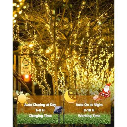 6 Pack Solar Christmas Lights Outdoor Waterproof, 600 LED 198 FT Solar Powered String Lights Outdoor with Green Wire 8 Lighting Modes, Mini LED Xmas Tree Light for Fence Party Decorations, Warm White