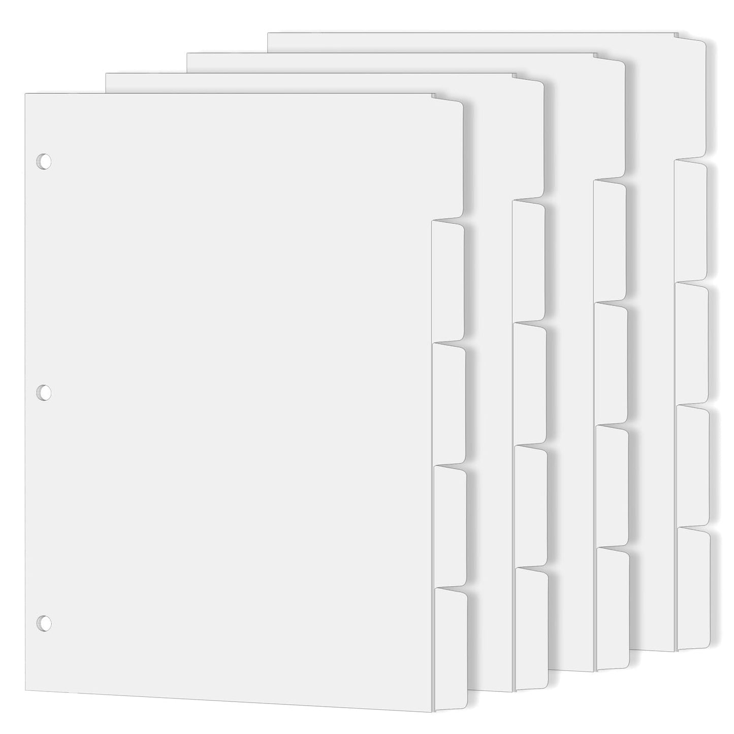 Binder Dividers for 3 Ring Binder, 1/5 Cut Tabs, Letter Size, Blank Write On Page Dividers with 5 Big Tabs for School Office Home, 4 Sets, 20 Dividers, White