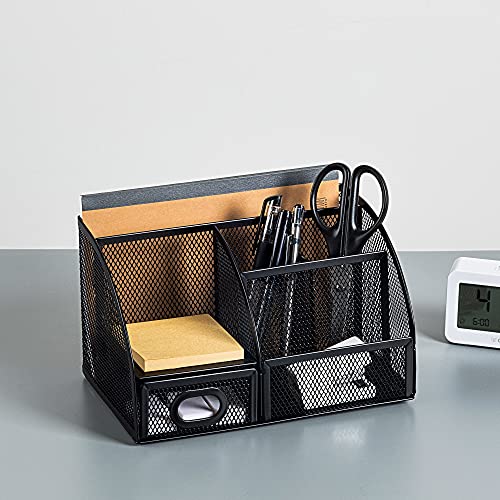 Amazon Basics Pen Holder and Desk Organizer, Office Supplies Storage Caddy, 9.1" x 5.9" x 5.5", Black