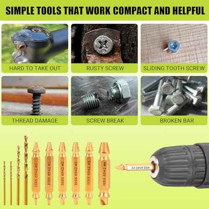 Damaged Screw Extractor Set, 10Pcs Easy Out Bolt Extractor Set, Drill Bit Stripped Screw Remover Tools for Damaged, Broken, Rusted, Small Screws, Bolts, Nuts