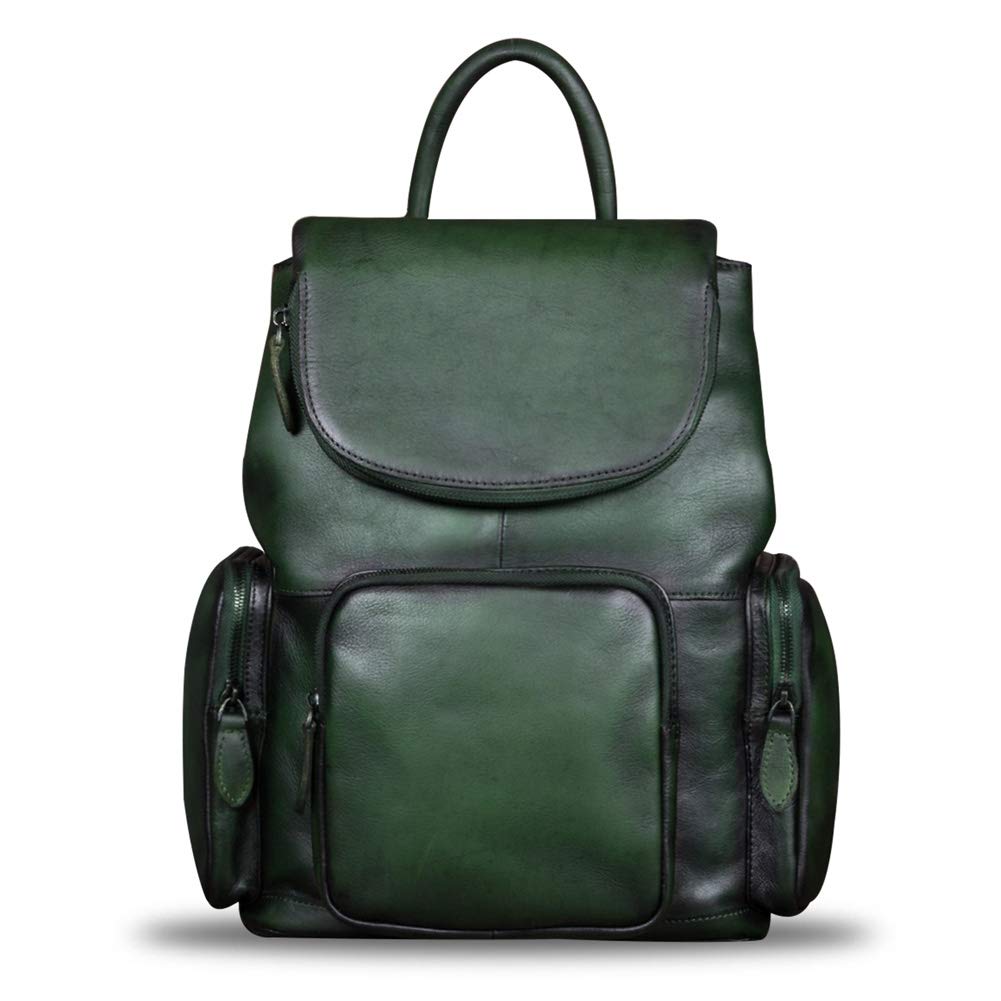 IVTG Genuine Leather Backpack for Women Shoulder Bag Vintage Designer Back Bag Fashion Rucksack Casual Daypack (Green)