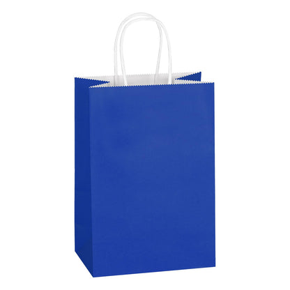 Mlyta 100 Pack 5.25x3.25x8.5 Inch Small Royal Blue Kraft Paper Gift Bags with Handles Bulk for Goodie Party Favor Brithday Grocery Shopping Business Wedding Retail Craft Treat To Go, Merchandise Sacks