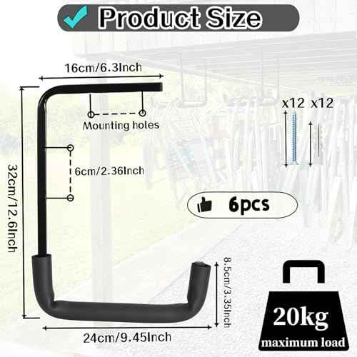 6pcs Overhead Garage Storage Rack, tility Ladder Hangers, Ceiling Mounted Garage Hooks for Lumber Bike Tools(9.45 x 12.6 Inch)