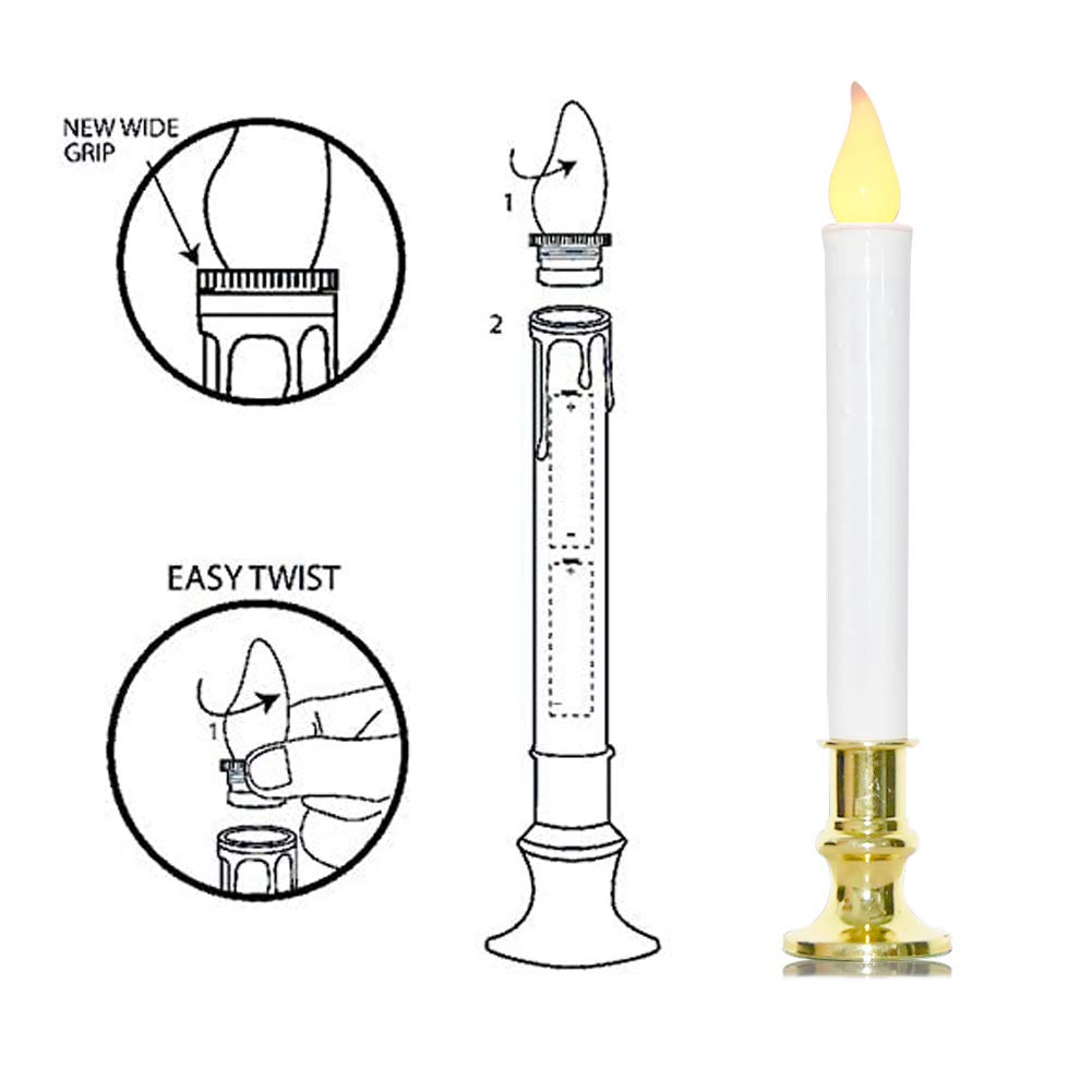 GOOTHY Christmas Window Candles Lights, Automatic Timer LED Flickering Candle Lights with Gold Base (6/18 Hour Timer), 9'' LED Battery Operated Candles for Indoor Table Party Decor- Set of 4