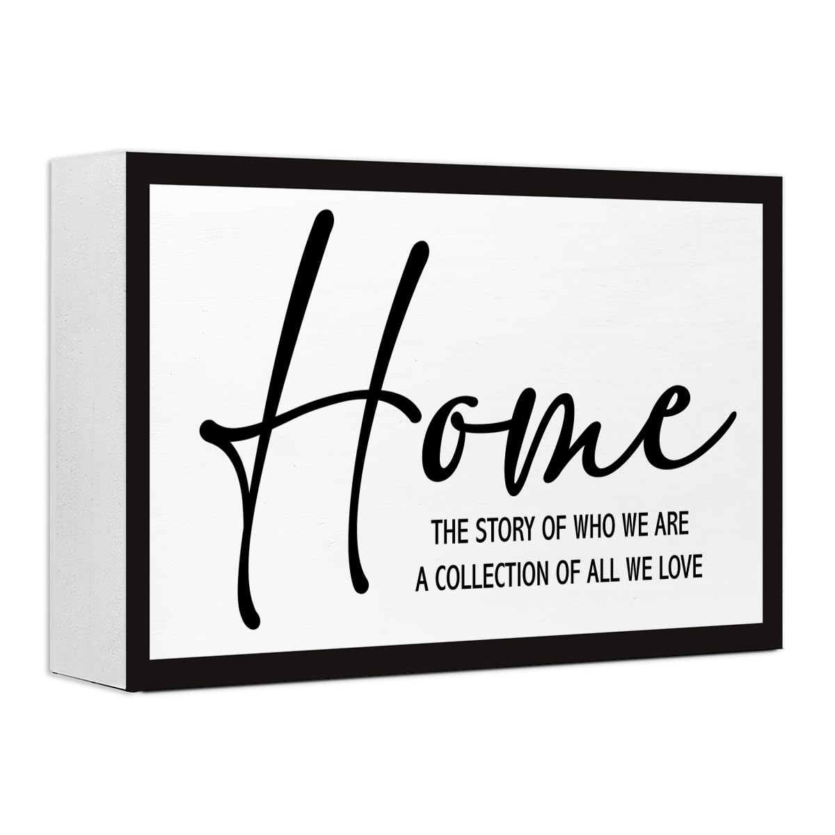 Home the Story of Who We are Sign Wooden Box Desk Decor,Rustic Farmhouse House Wood Block Sign for Home Living Room Shelf Tabletop Decor 10'' x 6''