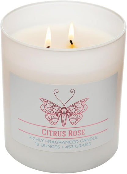 Carolina Citrus Rose Scented Candle, 16 oz Wellness Relaxing Aromatherapy Candle, 2 Wick White Jar Soy Blend Wax, Candles for Home, 60H Burn - Made in The USA