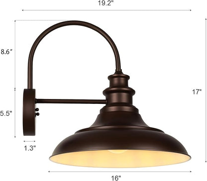 Outdoor Barn Light Fixtures, 16 Inch Large Dome Farmhouse Exterior Wall Mount Lights, Rustic Gooseneck Wall Sconces Indoor Wall Lighting, Industrial Bronze White Lanterns for Porch, 2 Pack