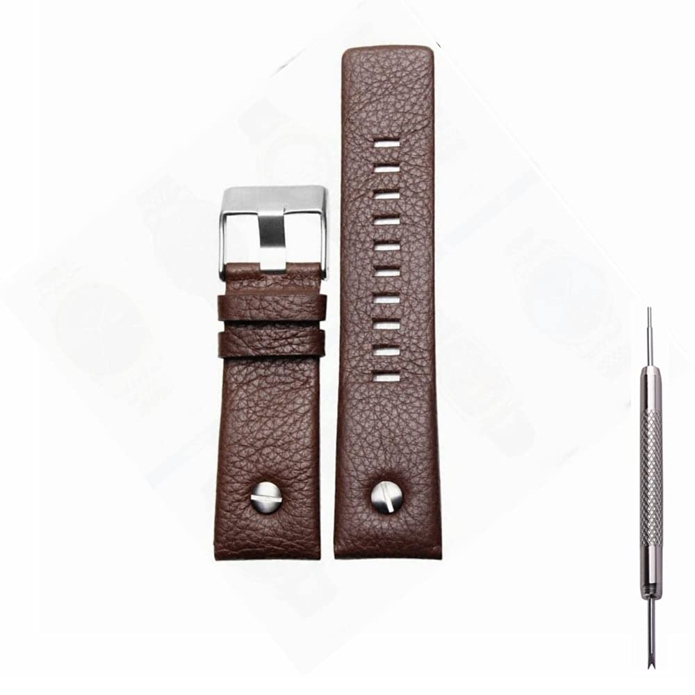 Adwoa Genuine Leather Replacement Straps Compatible for Men's 24mm 26mm 28mm Spring Bar Diesel Leather Watch Band Strap with Stainless Steel Buckle