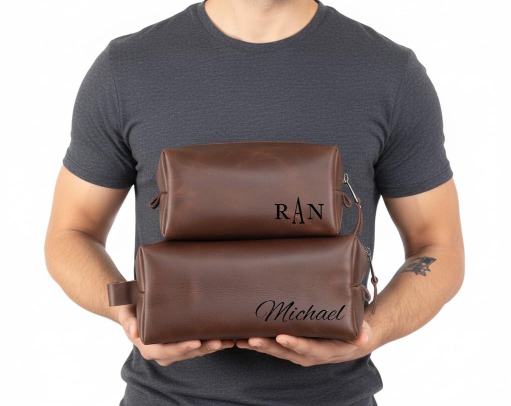 Luxe-Range Personalized Full-Grain Leather Toiletry Bag, Groomsmen Gift, Christmas Presents, Travel Kit For Men