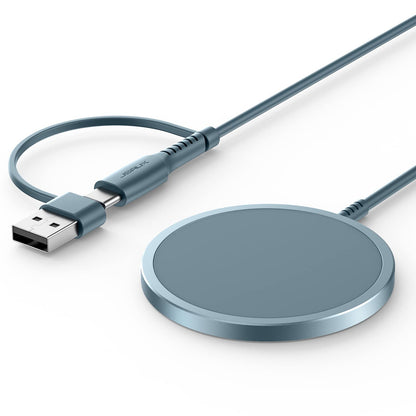 JSAUX Magnetic Wireless Charger Compatible with MagSafe Charger/iPhone 16e/16/16 Plus/16 Pro/16 Pro Max/15 14 13 12 Series, Wireless Mag Safe Charging Pad, Mag Charger (Blue)