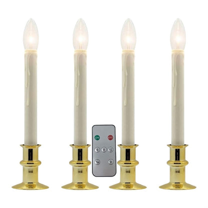 Celestial Lights Battery Operated Traditional Adjustable Window Candles - with Remote - Set of 4 (Brass)