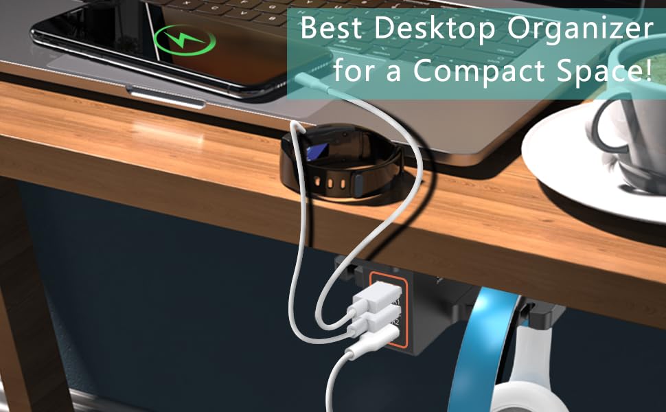 COZOO Headphone Stand with USB Charger Under Desk Headset Holder Mount with 3 Port USB Charging Station (20W PD & QC3.0) and iWatch Stand Smart Watch Charging Dock Dual Earphone Hanger Hook,UL Tested