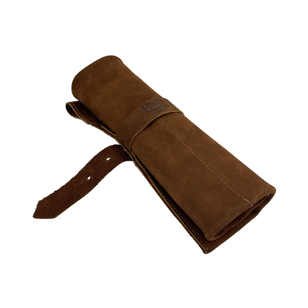 Hide & Drink, Large Tool Roll Up Bag (6 Slots), Portable Carry-On Pouch, Workshop Storage, Woodworking Tools Organizer, Full Grain Leather, Handmade, Swayze Suede