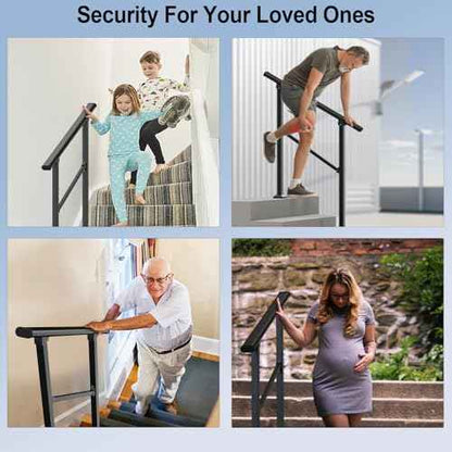 Outdoor Handrails for 1-2 Steps, Stair Railing Kit for Concrete & Porch Steps, Adjustable Black Iron Hand Rail for Seniors, Easy Installation, Retro Arch Design
