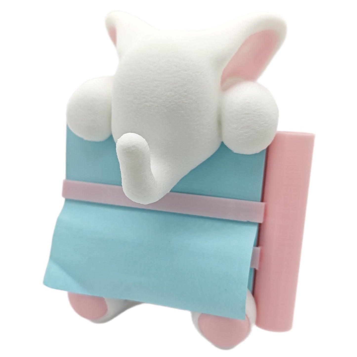 RhyNSky Elephant Sticky Note Holder - Pop-up Note Dispenser Cute with Pink Pen Holder for Office Desk Accessories, 3x3 in, White