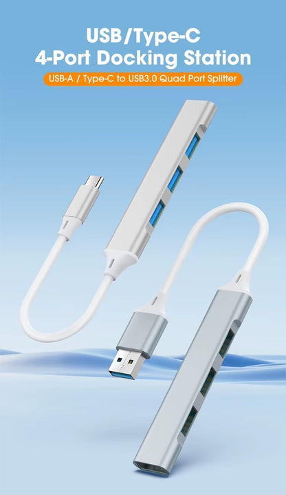 USB C to USB Hub Adapter, 4 Port (1 USB 3.0 + 3 USB 2.0), 5Gbps High Speed Data, Slim Aluminum Type C Hub for MacBook & USB-C Laptops (Silver)