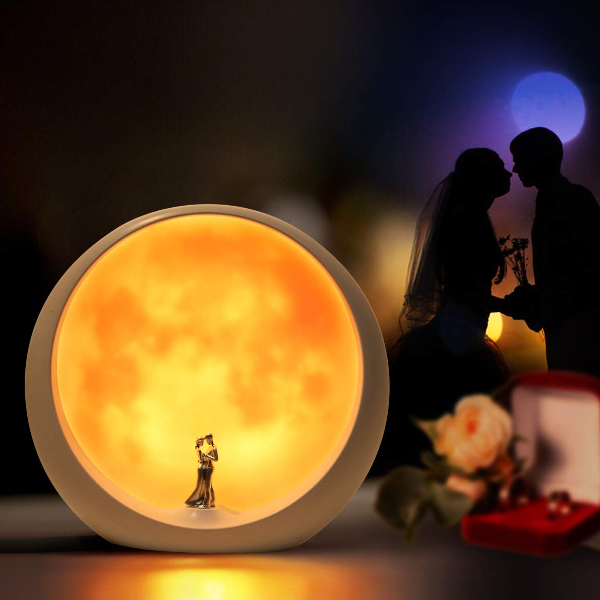 Moon Lamp for Living Room, Decoration Night Light, Anniversary Valentine Gifts for Him, Mr & Mrs Signs for Wedding Table Décor, Art Ornament Home Gift Xmas Gift, Newlywed Couples Under The Full Moon