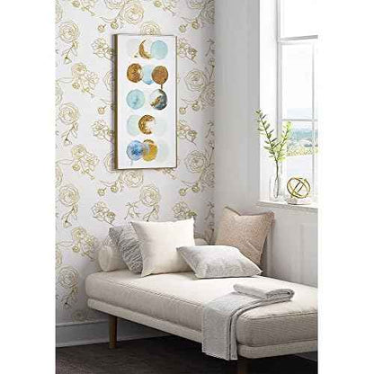 Safiyya 118"x17.3" Peel and Stick Wallpaper Gold and White Contact Paper Rose Floral Wallpaper Self Adhesive Removable Wallpaper for Bedroom Covering Vinyl Rolls