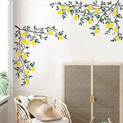 Supzone Lemon Tree Branch Wall Decals Green Leaves Wall Stickers DIY Vinyl Art Stickers for Bedroom Living Room Office Sofa Backdrop TV Decoration