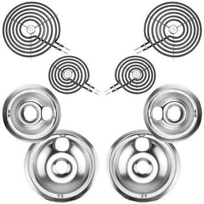 Electric Stove Burner Drip Pans WB31T10010(6") WB31T10011(8")+Electric Stove Burner Replacement WB30M1(6") and WB30M2(8") Compatible for G-E Hot-point Ken-more Electric Range by MIFLUS