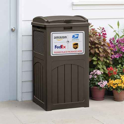 Greesum 33 Package Delivery Box for Outside, Waterproof Resin Garbage Bin with Lid for Hideaway, Deck, Patio, Dark Brown