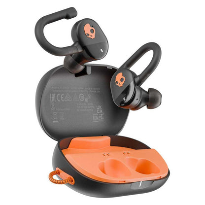 Skullcandy Push Play Active Wireless Earbuds, Bluetooth Headphones, Noise Isolating Fit, 34 Hrs Battery, Secure-Fit Over-Ear Hanger, Sweat Water Resistant, Microphone for iPhone Android - Black/Orange