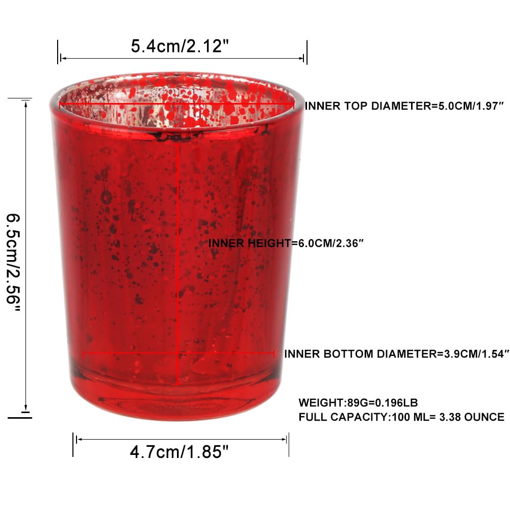 BTGLLAS 6pcs Red Glass Tea Light Holders - Votive Candle Holders Bulk for Weddings Events - Glass Votives for Wedding Centerpieces, Christmas, Thanksgiving - Candle Accessories Decor (6, Red)