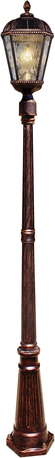 Gama Sonic Outdoor Solar Lamp Post Light, Brushed Bronze Aluminum and Rain Glass Panels, 10-Year Royal Bulb, Warm White LED with Omni-Direction Reflector, 87-inch Height, 98B101 (Upgraded)