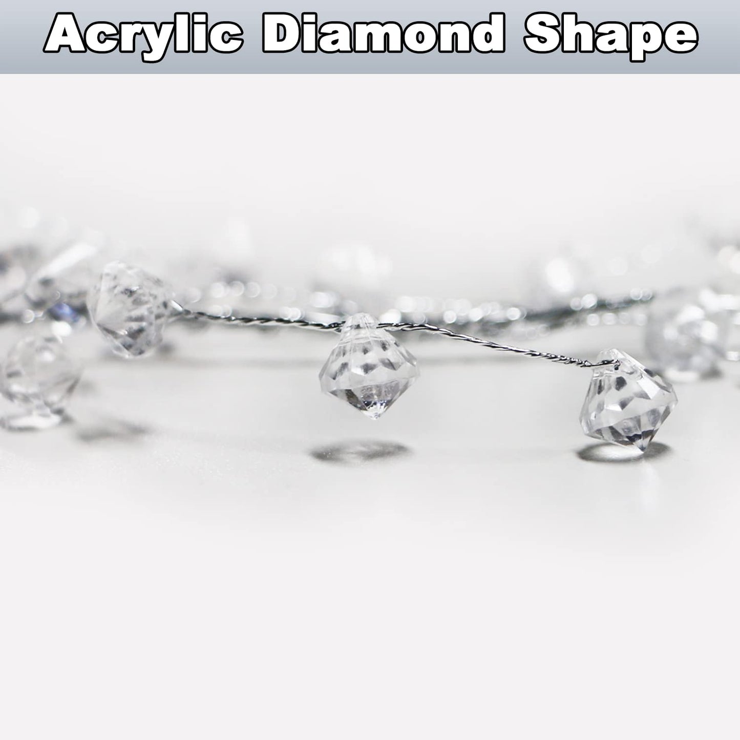 Jishi Christmas Garland 20 FT Crystal Diamond Ice Wire Clear Bead Garland for Christmas Tree Decorations Indoor Winter Wonderland Home Decor for Living Room Bedroom Fireplace Mantle Mantel, Wreath DIY
