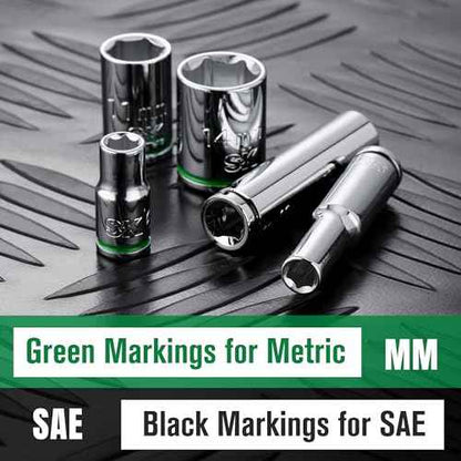 SK 1/4" Drive Socket Set, Metric Sockets, 13-Piece 4-14 mm, SuperKrome Finish, Premium CR-V Construction, with Aluminum Socket Organizer