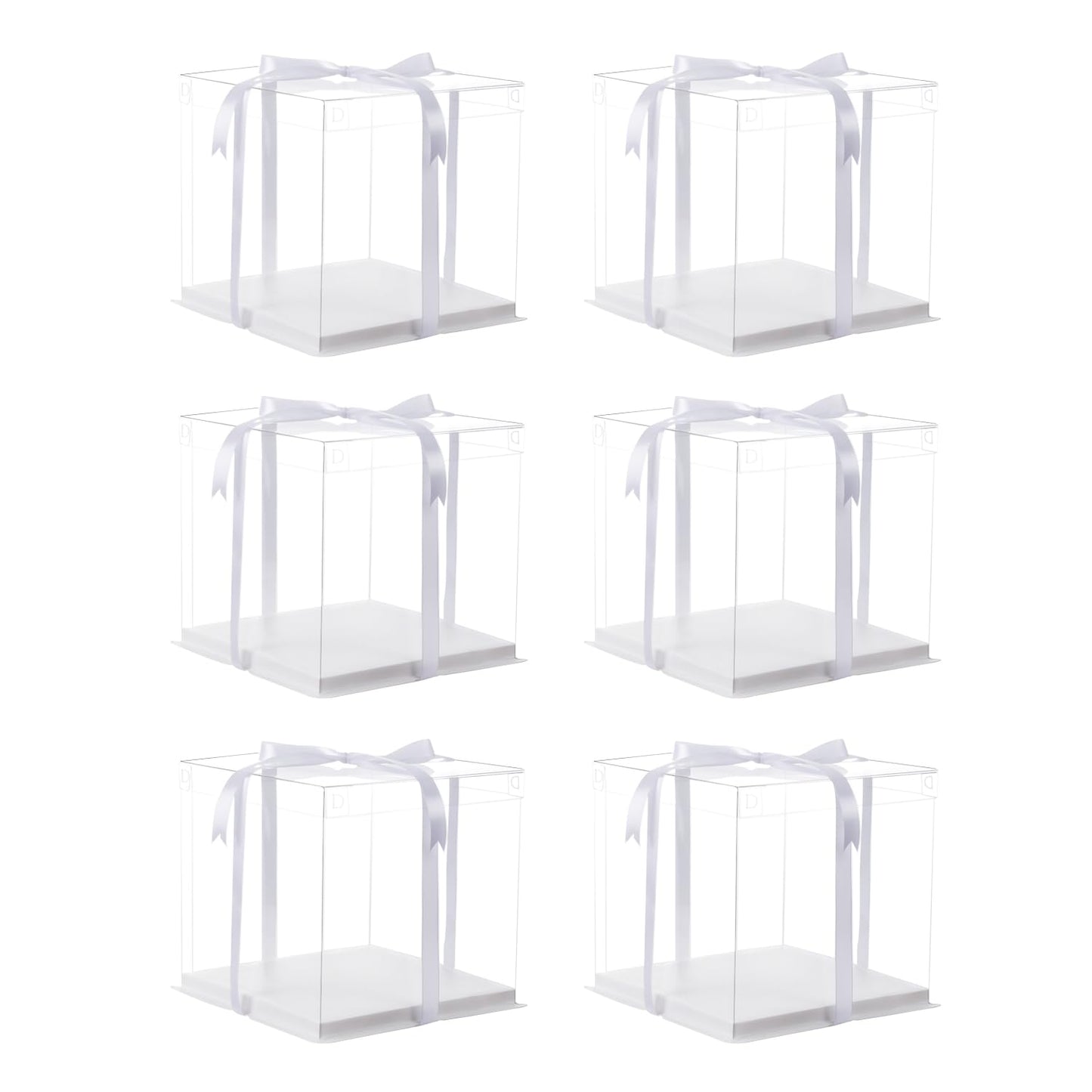 XININSUN 6Pcs clear cake boxes with Ribbon, 6inch cake boxes for Christmas Bakery Treat,Holiday Pastries,Gift Giving-White
