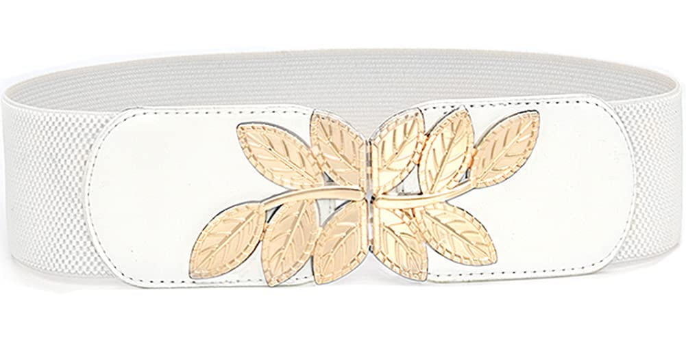 Women's Stretchy Belt for Dress Vintage Wide Gold/silver Leaf Buckle Waist Belts for women Elastic Waistband