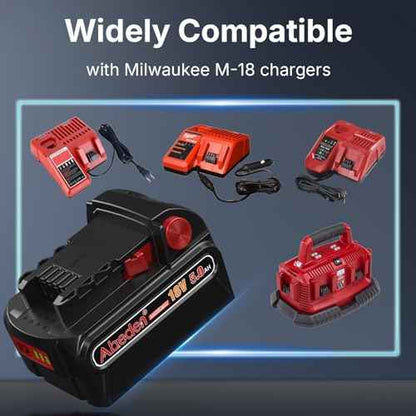 Abeden 18v Battery 2Packs Replacement for Milwaukee M18 Battery 5000mh,High-Capacity Batteries Compaitble with Milwaukee Tools and Charger Black