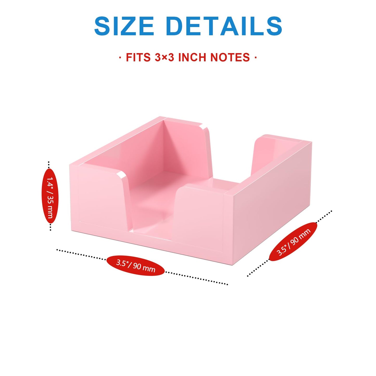 WINFFOR Acrylic Notepad Holder Dispenser - 3x3 in Sticky Note Memo Holder for Desk Organizer (W/O Pads) Office Desk Accessories School Supplies, Lightpink