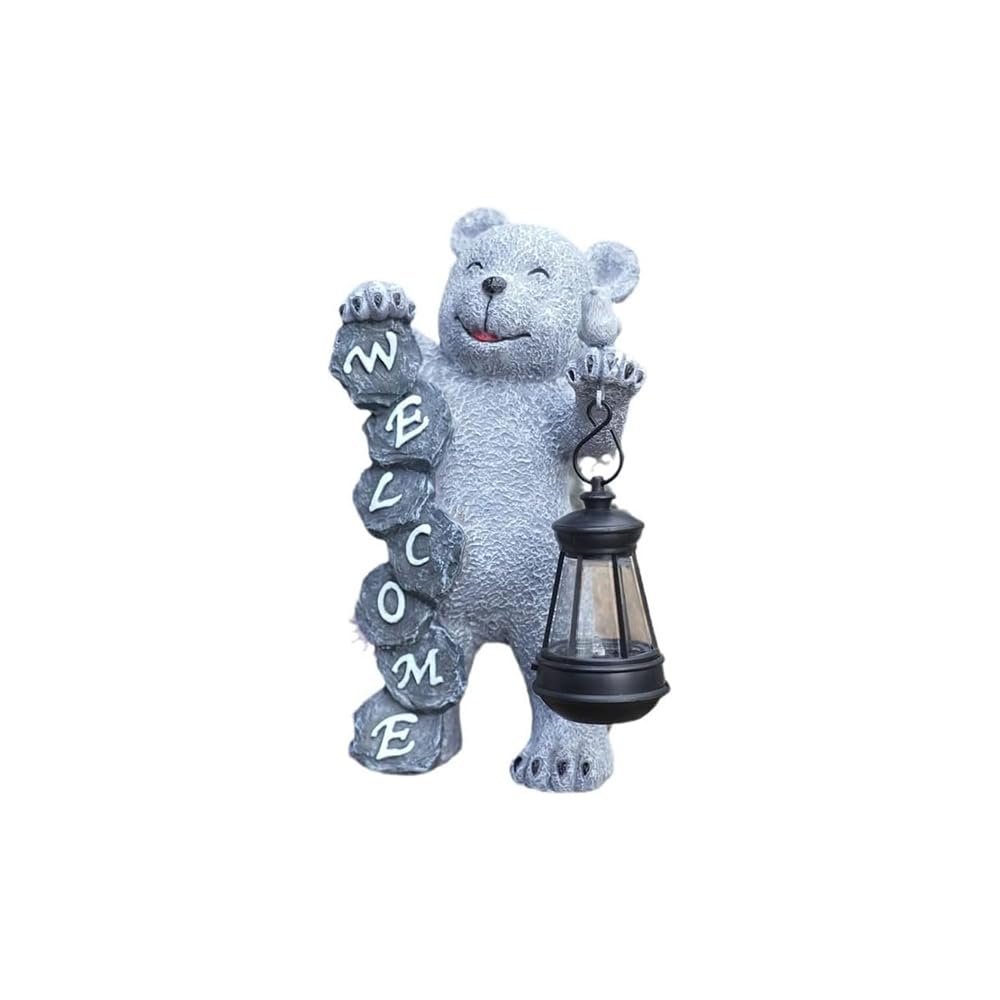 Youfui Bear Figurine Light Solar Powered Led Light- Welcome Lawn Decor Bear Garden Statues for Patio, Balcony, Yard Ornament, Outdoor Figurine Light House Housewarming Gifts, 7.8x4.13inch