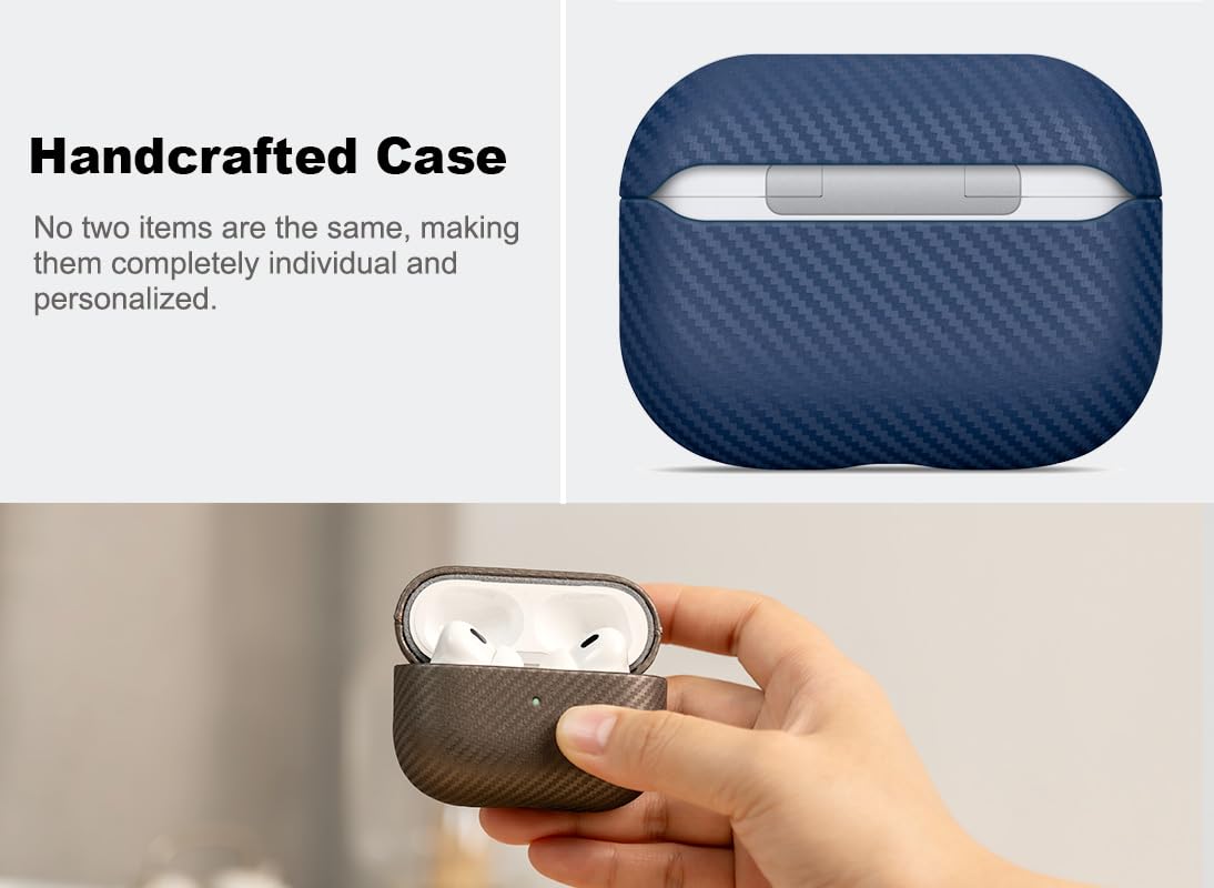 Haobobro Leather Case - for AirPods Pro 3 Case Cover - Selected Skin-Friendly Leather, with Carbon Fibre Texture, Handmade Drop Protective Hard Cover for AirPods Pro 3rd Generation Earbuds - White